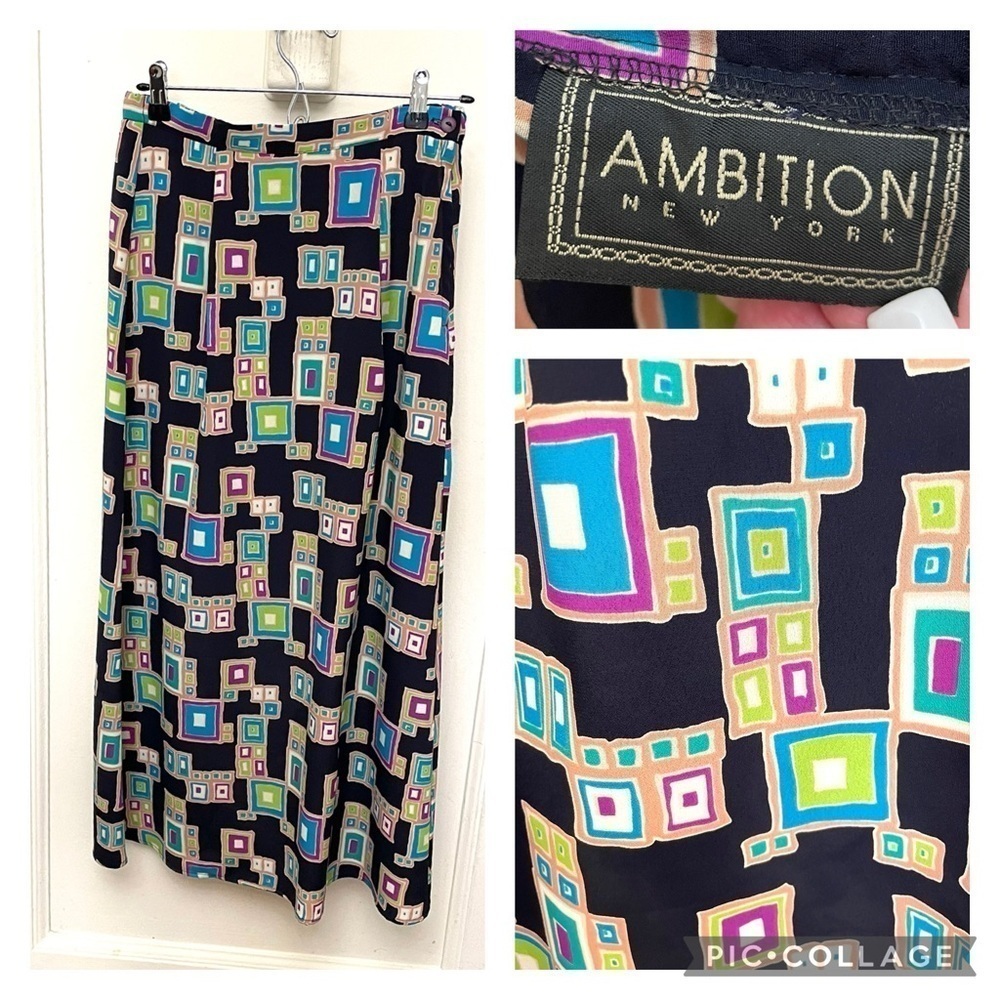 Skirt A-Line Maxi Vintage 1990s Retro Color Block Geometric Ambition New York